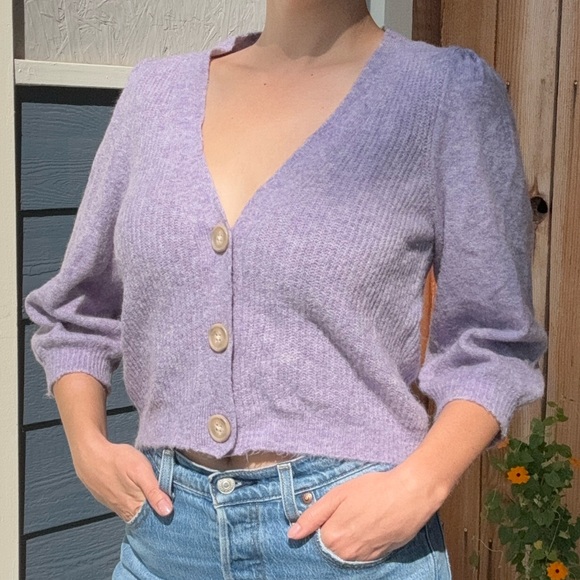Purple CottageCore Soft Crop Sweater - Picture 1 of 11